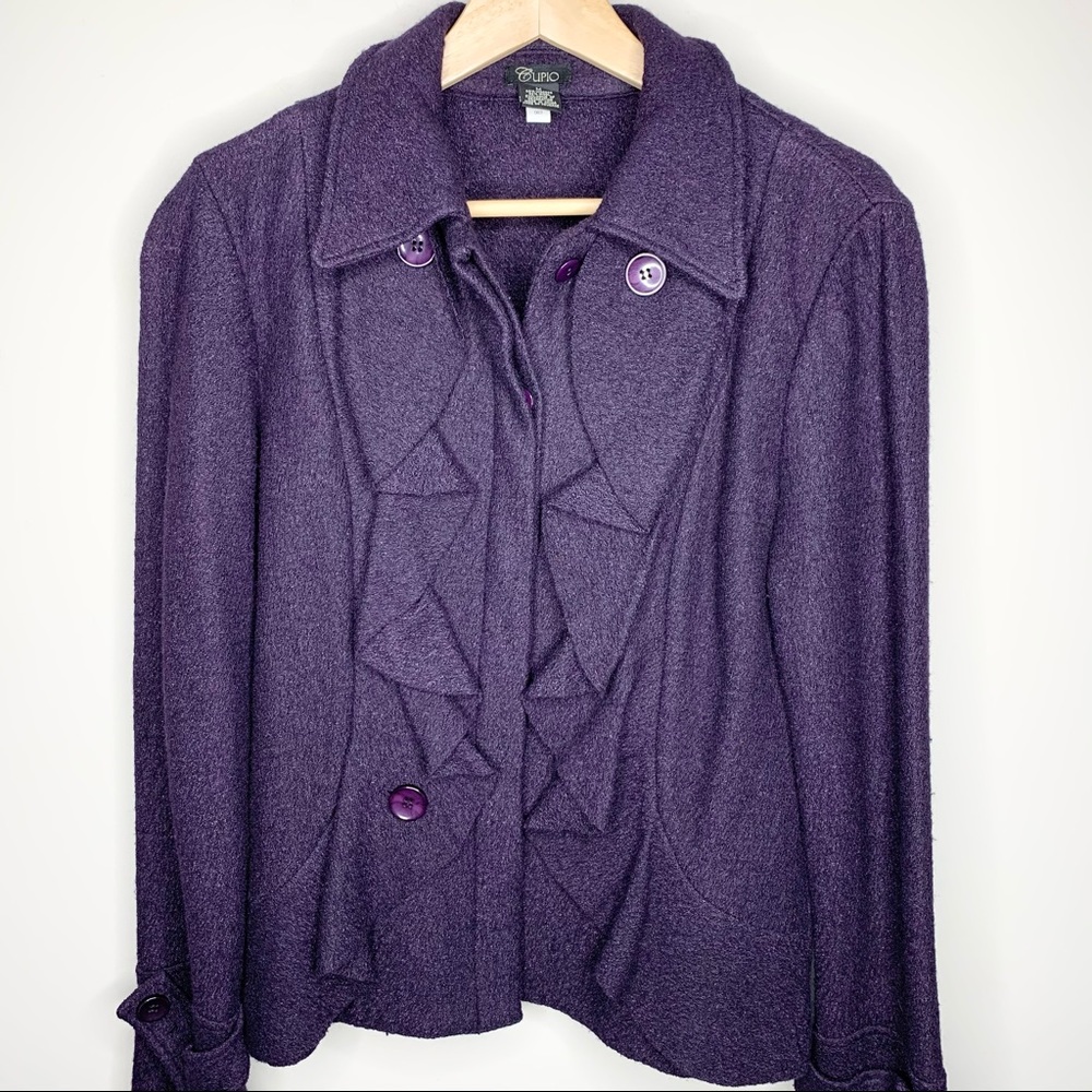 CUPIO Purple Boiled Wool Ruffle Jacket Medium